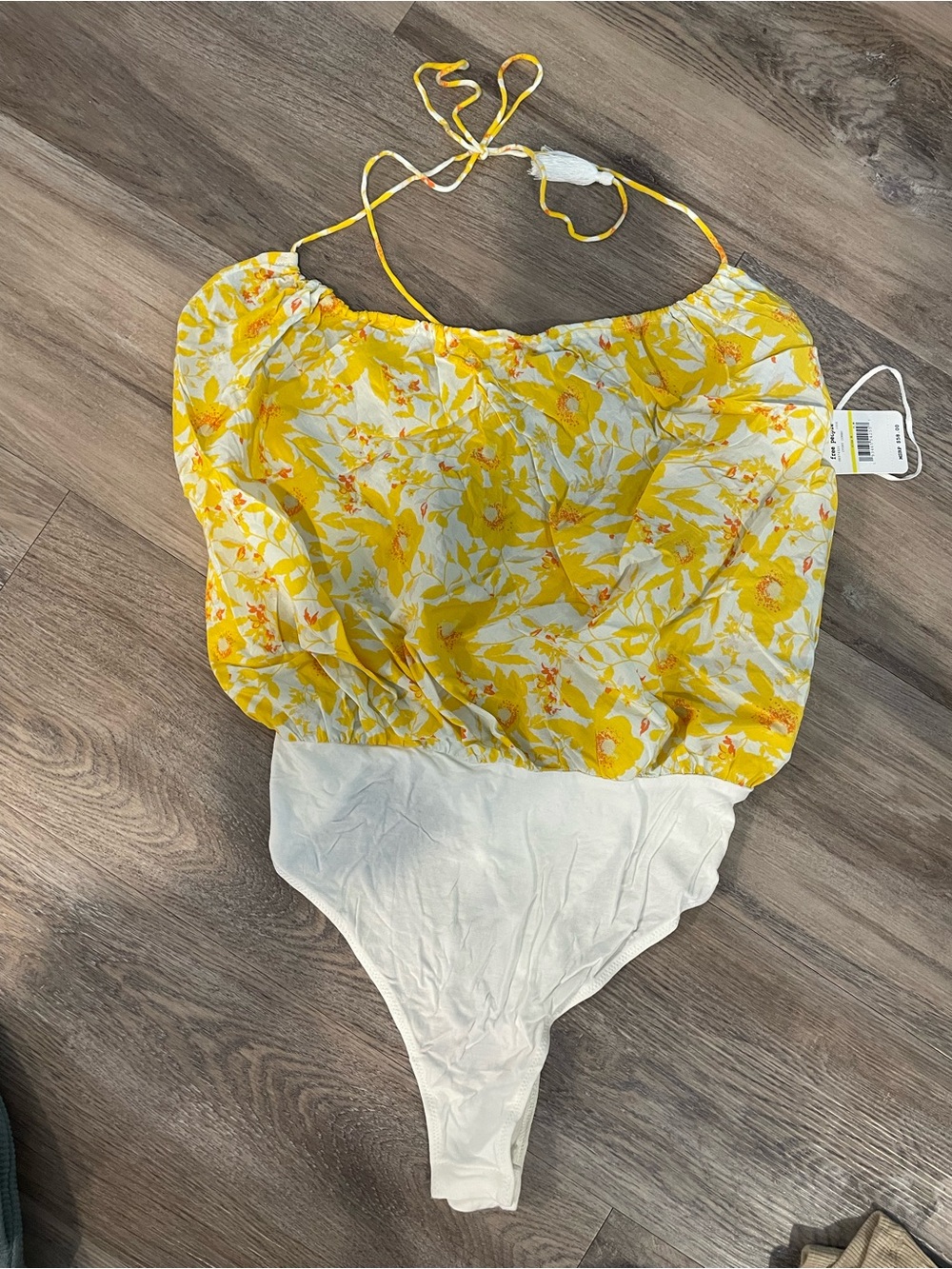 Free People Yellow Floral Haltert Bodysuit